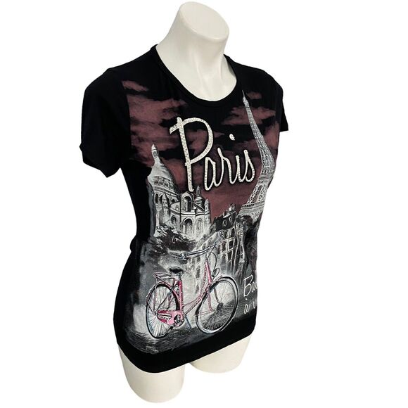 Hello Paris Top Womens Large T Shirt France Bicycle T-shirt Balade a Velo Eiffel - Picture 9 of 15